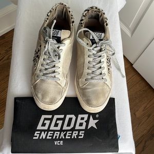 Golden Goose Super-star sneakers with blue leopard-print star, Size 39 (US 8)